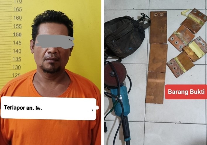 Ketahuan mencuri 12 Kg tembaga, pria asal Siantar diamankan Polsek Pangkalan Kerinci (foto/Andy)